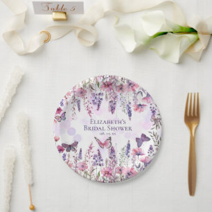 Assiettes En Carton Papillons et fleurs sauvages rose violet Floral