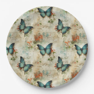 Assiettes En Carton Papillons et fleurs Vintages colorés (12)