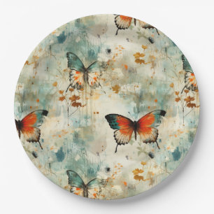 Assiettes En Carton Papillons et fleurs Vintages colorés (4)