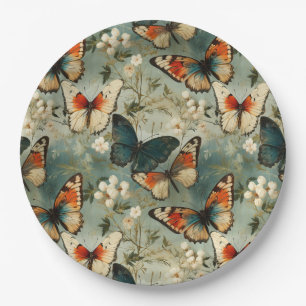 Assiettes En Carton Papillons et fleurs Vintages colorés (5)