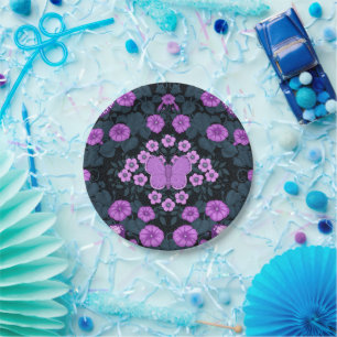 Assiettes En Carton Papillons et symétrie des fleurs, violet et bleu