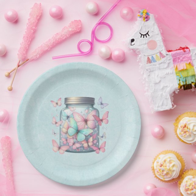 Assiettes En Carton Papillons Fantaisistes dans un Pot (Fête)