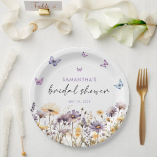 Assiettes En Carton Papillons modernes Floral Fête des mariées violet