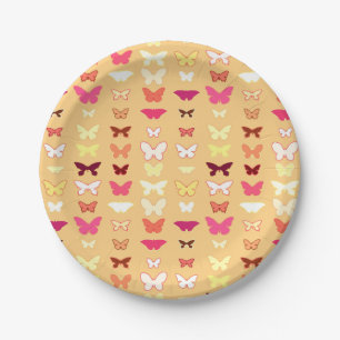Assiettes En Carton Papillons, orange, jaune et corail
