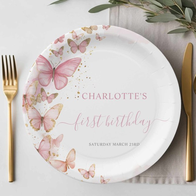 Assiettes En Carton Papillons Pretty Rose 1er 2e 3e 5e anniversaire (Créateur téléchargé)