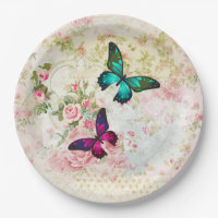 Papillons rose et vert sur Motif Vintage
