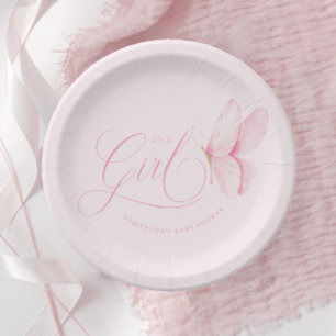 Assiettes En Carton Papillons rose Fille Plaques de papier Baby shower