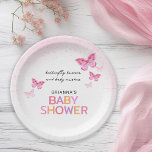 Assiettes En Carton Papillons roses Baby shower fille<br><div class="desc">Cette plaque de papier à thème papillon rose est parfaite pour un baby shower honorant une petite fille. Le design comprend le texte "papillon embrasse et les souhaits de bébé" et est accentué avec des papillons d'aquarelle rose et du texte multicolore.</div>