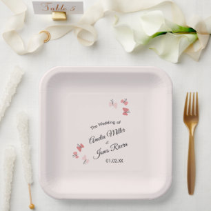 Assiettes En Carton Papillons roses Jardin Romantique Simple Mariage