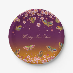 Assiettes En Carton Papillons Sakura Blossoms Gold Plum Personnalisé
