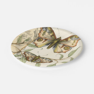 Assiettes En Carton Papillons tandem au-dessus de feuille vert
