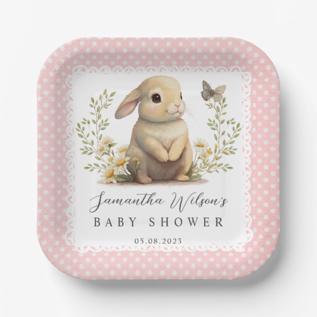 Assiettes En Carton Pâques Oh Baby Bunny Printemps Fille Baby shower (Recto)