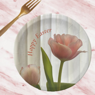 Assiettes En Carton Pâques pastel rose délicat Tulipes photographiques