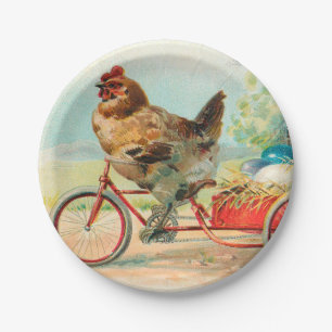 Assiettes En Carton Pâques vintage Poulet à vélo Oeuf de Pâques