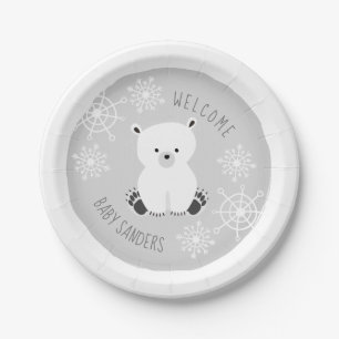 Assiettes En Carton Paquet de baby shower gris neutre de flocon de