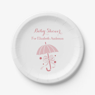 Assiettes En Carton Parapluie rose mignon de baby shower Girly avec