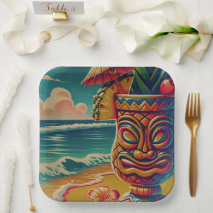 Assiettes En Carton Parapluie Tiki Tropical Boisson Vintage Fête Luau