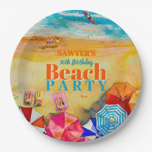 Assiettes En Carton Parapluies d'été sur le sable 16e anniversaire