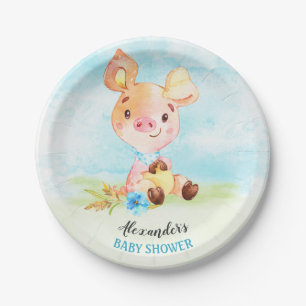 Assiettes En Carton Parc de Baby showers Watercolor Boy Piggy