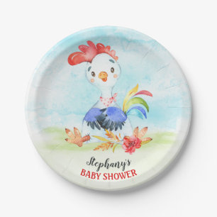 Assiettes En Carton Parc de Baby showers Watercolor Rooster