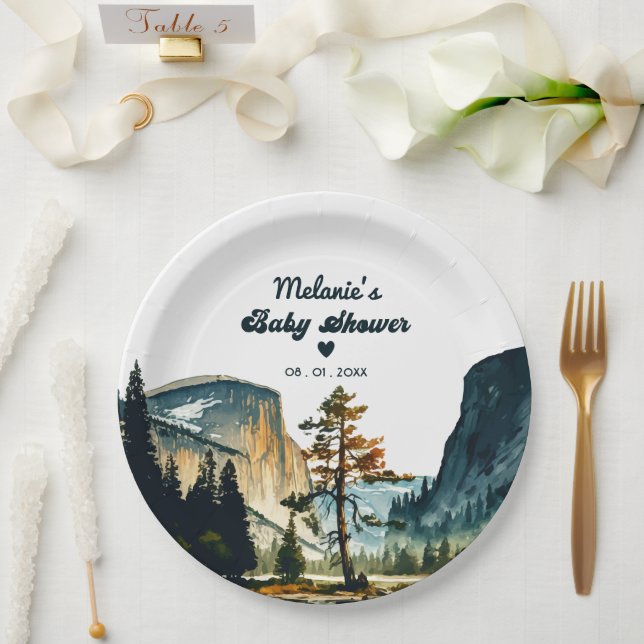 Assiettes En Carton Parc national du Yosemite Baby shower aquarelle (Mariage)
