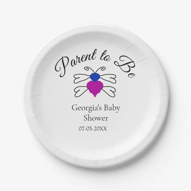 Assiettes En Carton Parents à être bleu rose baby shower miel abeille  (Devant)