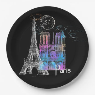 Assiettes En Carton Paris Eiffel Notre Dame Rainbow Plaque Papier Fran