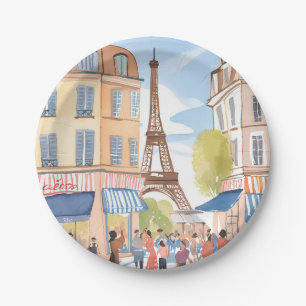 Assiettes En Carton Paris France Tour Eiffel Aquarelle Voyage