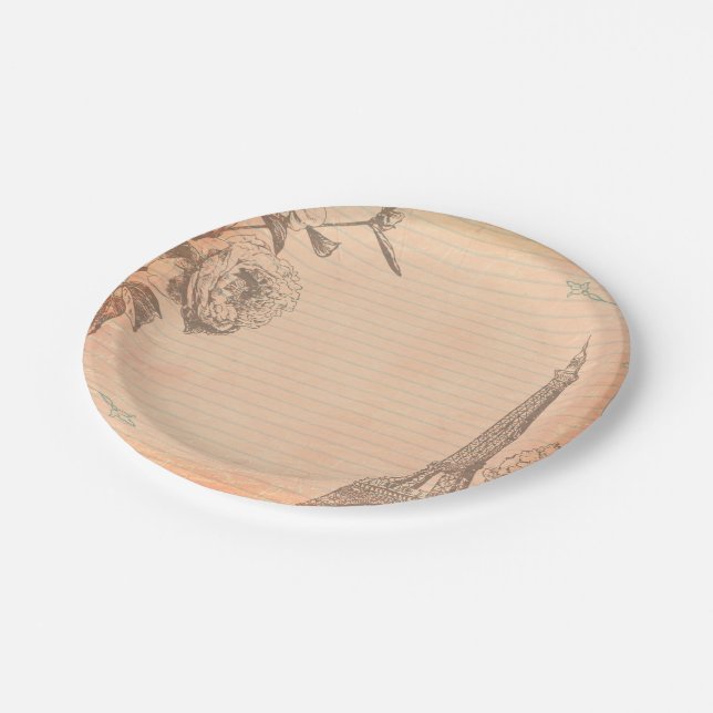 Assiettes En Carton Paris France Tour Eiffel Shabby Plaques de papier  (Angle)