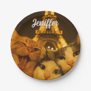 Assiettes En Carton Paris Night Cat Selfie Squad Amoureux