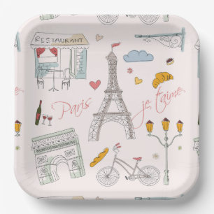 Assiettes En Carton Paris Tour Eiffel Fête Douche Anniversaire