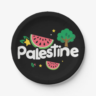 Assiettes En Carton Parole palestinienne mignonne entourée de pastèque