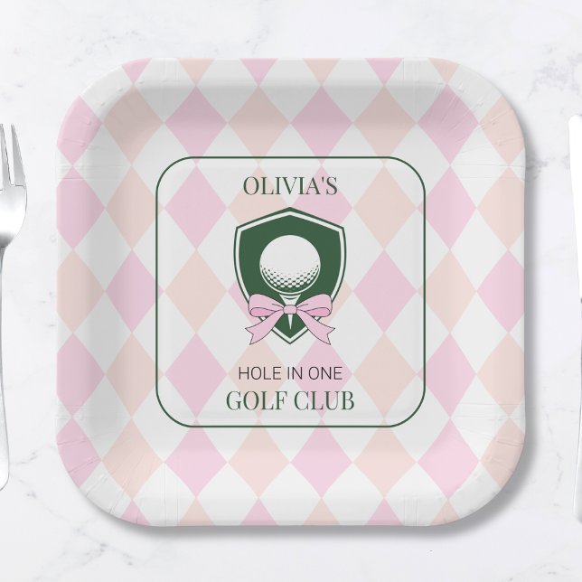 Assiettes En Carton Parte d'anniversaire de golf rose pour filles pers (Personalized Girls Golf Pink First Birthday Partee Paper Plates)
