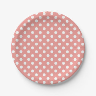 Assiettes En Carton Parti à points polka rose et blanc