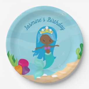 Assiettes En Carton Parti Anniversaire de enfant de la sirène afro-amé