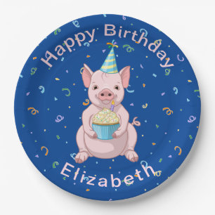 Assiettes En Carton Parti Anniversaire de enfant de porc rose cuite Ca