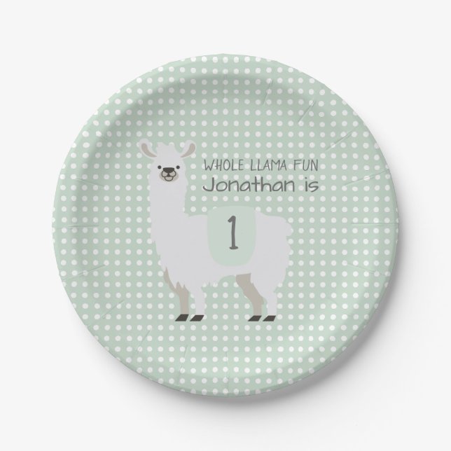 Assiettes En Carton Parti Anniversaire de enfant Green & Ivory Llama (Devant)