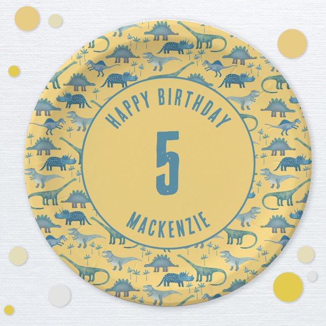 Assiettes En Carton Parti Anniversaire de enfant neutre de Dinosaur (Dinosaur party personalized paper plates)