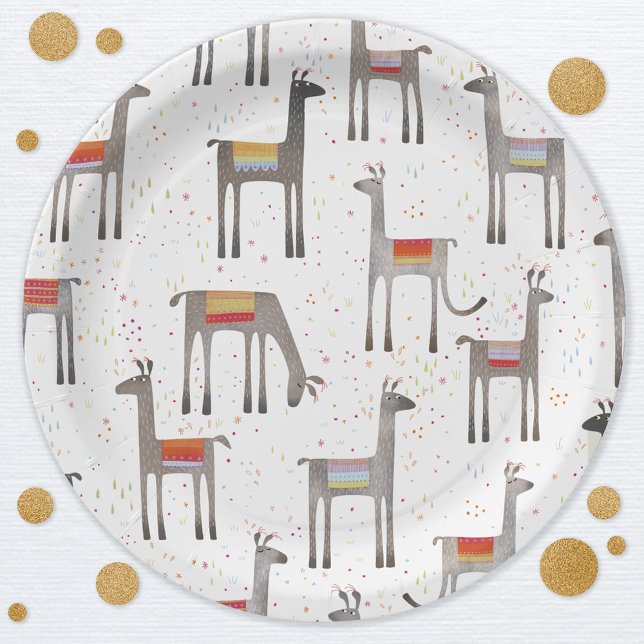 Assiettes En Carton Parti Cute Llama Alpaca (Fun llama pattern party paper plates)