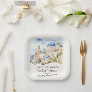 Assiettes En Carton Parti de la retraite Colorful Grèce Village Hill