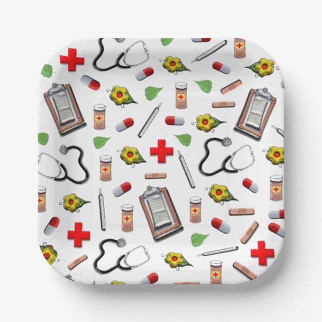 Assiettes En Carton Parti de retraite à thème Médicale (Recto)