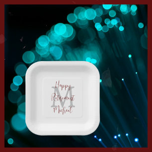 Assiettes En Carton Parti de retraite Blanc Grey Bourgogne Nom Monogra