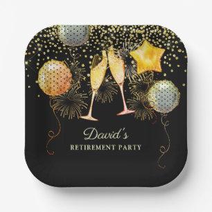 Assiettes En Carton Parti de retraite Champagne Noir de Confetti