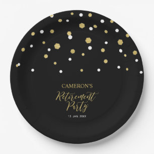 Assiettes En Carton Parti de retraite Gold & Black Chic Confetti