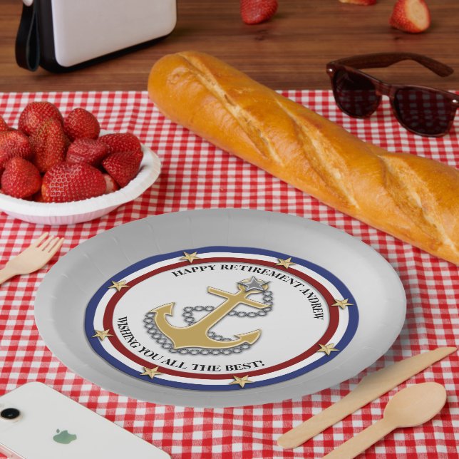 Assiettes En Carton Parti de retraite militaire personnalisé (Pique-nique)