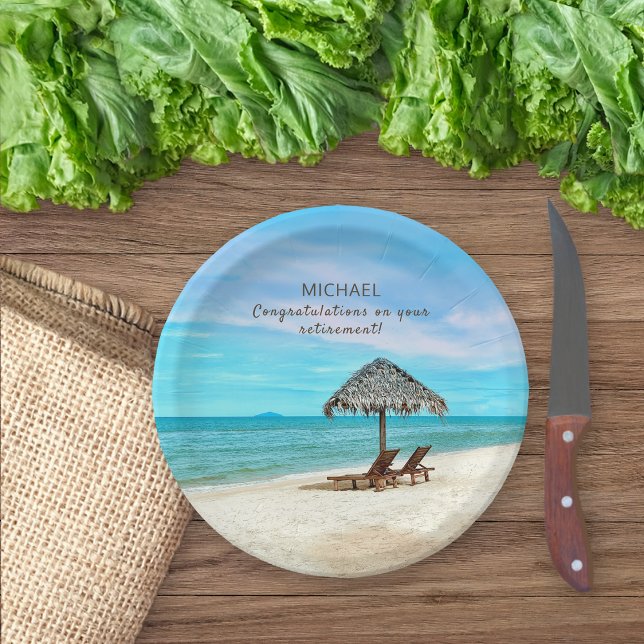 Assiettes En Carton Parti de retraite Plage tropicale personnalisée (Créateur téléchargé)