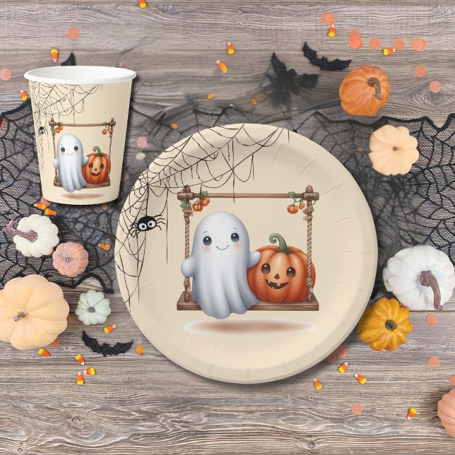 Assiettes En Carton Parti d'Halloween du Citrouille fantôme mignon (Créateur téléchargé)