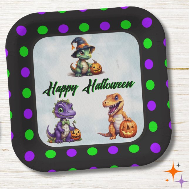 Assiettes En Carton Parti Dino-Mash d'Halloween (Polka Dot Halloween Plate)
