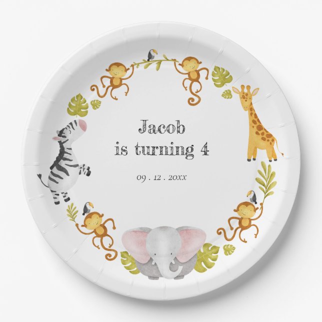 Assiettes En Carton Parti fleur sauvage Animal Safari Anniversaire de  (Devant)