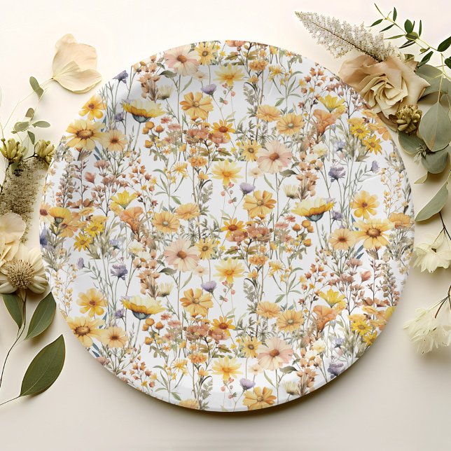 Assiettes En Carton Parti Fleur sauvage rustique jaune (Créateur téléchargé)